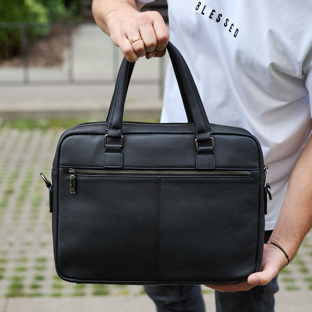 Офисная мужская сумка через плечо 39х29х10, кожаный портфель-мессенджер для бизнеса, черный Киев - изображение 9
