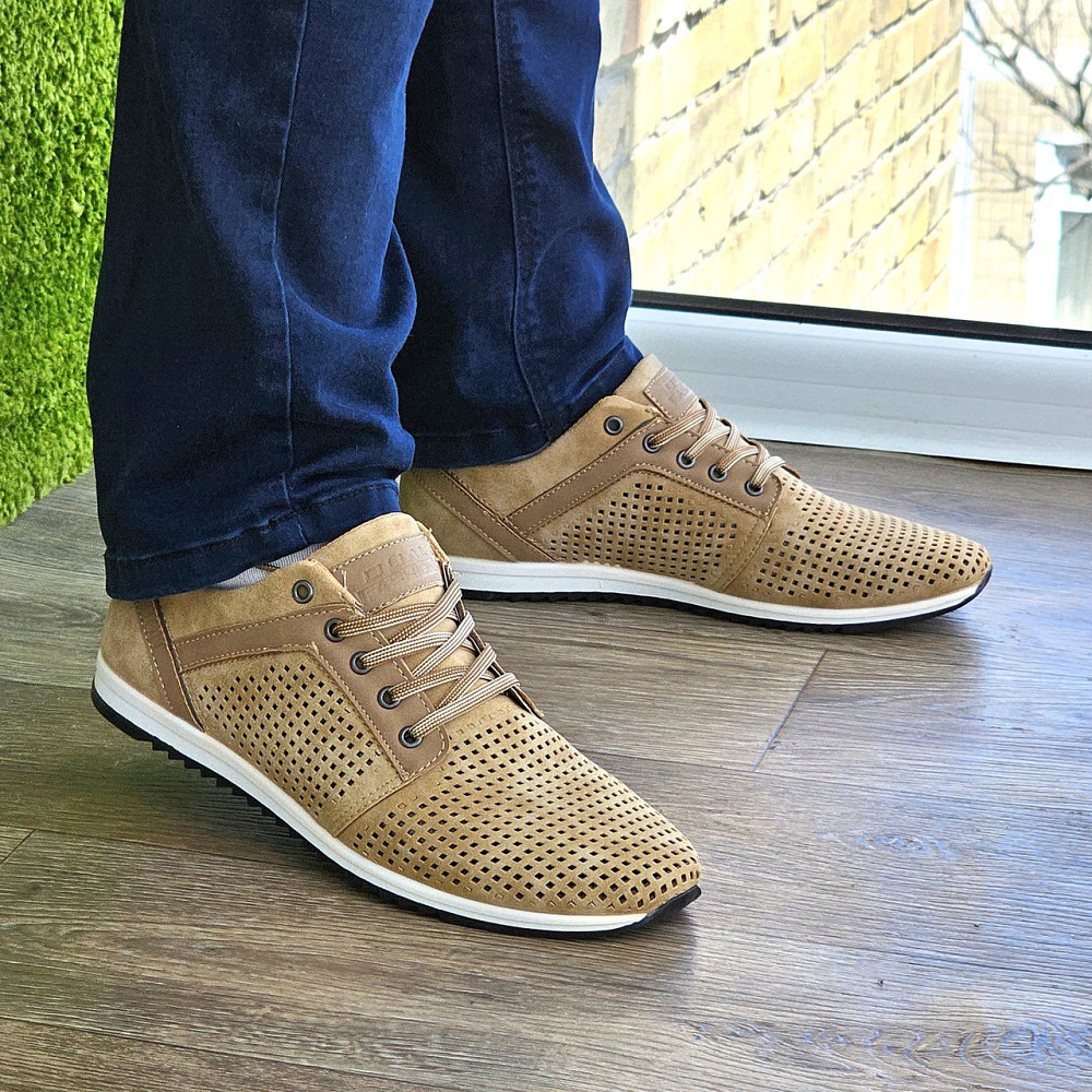 Чоловічі мокасини Літні Бежеві Туфлі Сіточка Коричневі Світлі (розміри: 40,41,42,43,44,45) - 201-4 Дніпро - фото 7