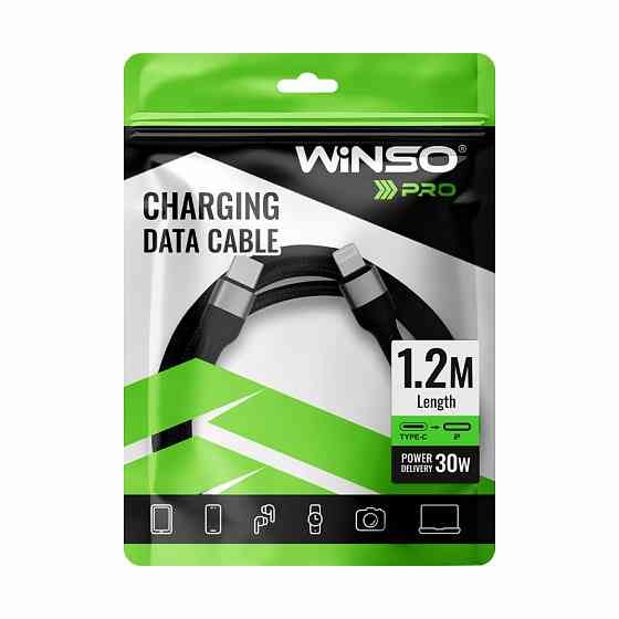Кабель Winso Pro Type-C to Lightning 30W TPE+плетіння 1,2м чорний Львів