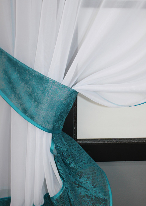 Кухонный комплект VR-Textil № 085к шторки с ламбрекеном белый с бирюзовым 280х170 см (52-0916) Киев - изображение 3