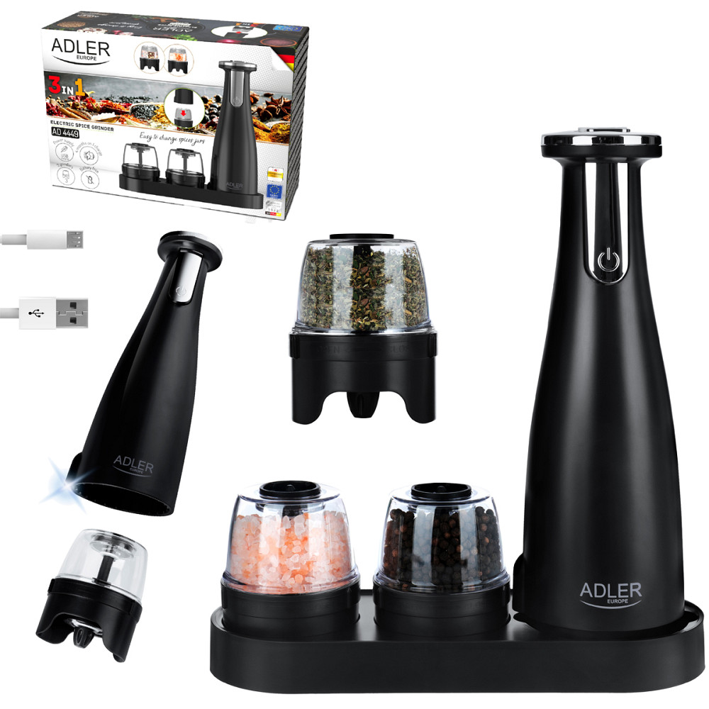 Млинок для спецій Adler AD 4449 black електричний/150мл/керамічні жорна/USB-C/3 змінні млинки/чорний Винница - изображение 8