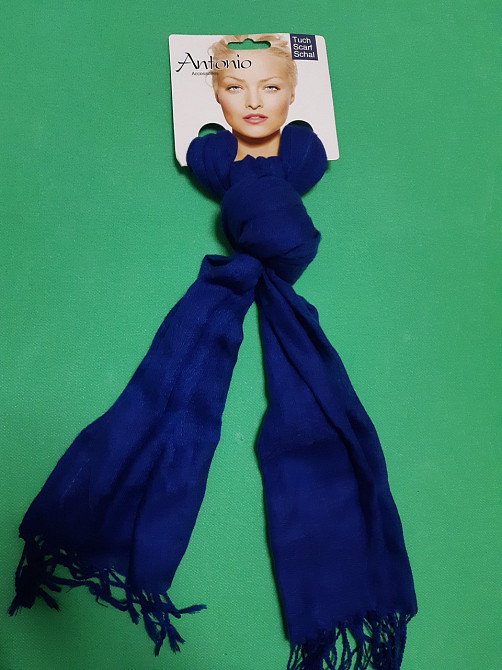 Шарф синего цвета женский - размер шарфа приблизительно 170*65см, 100% полиэстер Киев - изображение 3