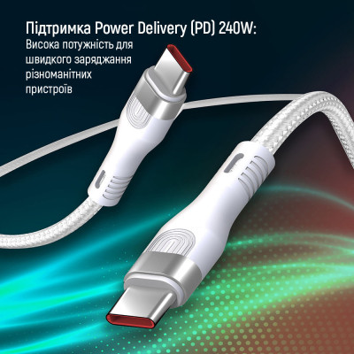 Дата кабель USB-C to USB-C 1.0m (PD Fast Charging 240W) 5А white ColorWay (CW-CBPDCC065-WT) Вінниця - фото 10