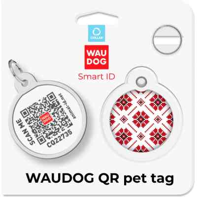 Адресник для животных WAUDOG Smart ID с QR паспортом "Вышиванка" круг 30 мм (230-4033) Винница