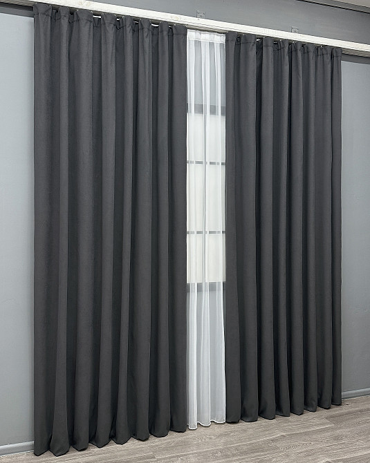 Комплект готових штор VR-Textil Мікровелюр Petek № 1495ш Темно-сірий 100х290 см 2 шт (31-711) Київ - фото 12