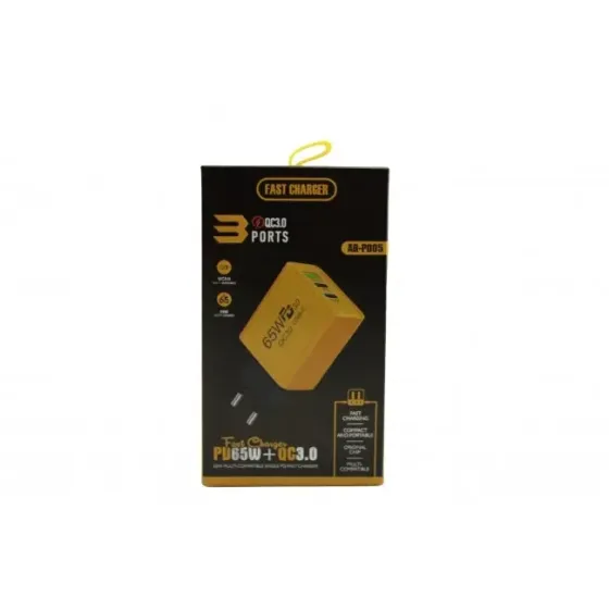 Адаптер USB та 2 TYPE C 65W для заряджання портативних пристроїв на 3 роз'єми, підтримка швидкої зарядки Одеса