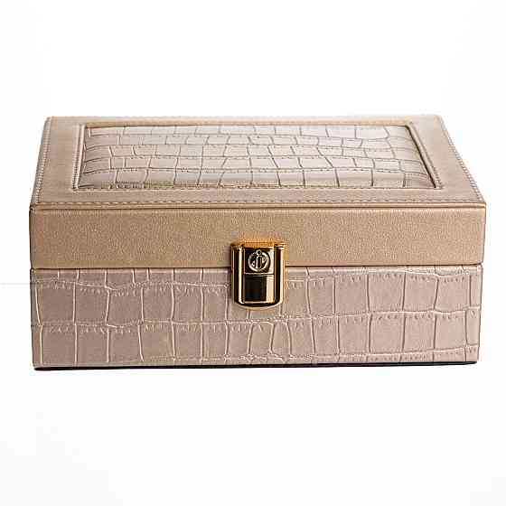 Скринька для прикрас з еко шкіри 10 відділень з дзеркалом 20×14×8 см Золотистий HP-5-19GOLD Київ