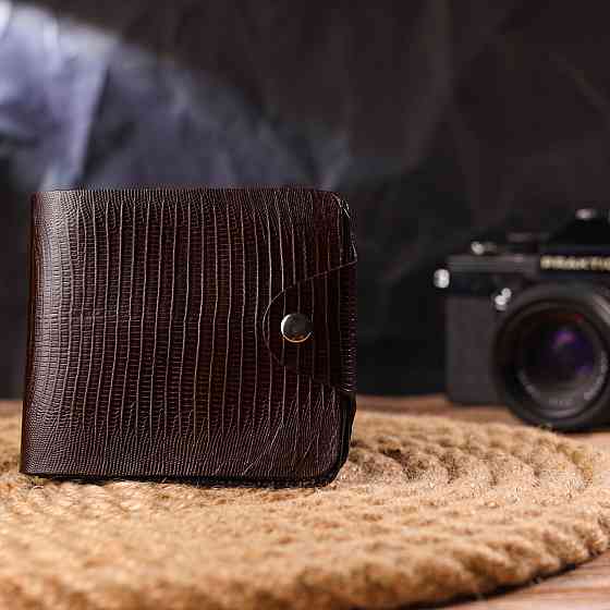 Элегантное портмоне для мужчин в два сложения из натуральной фактурной кожи Коричневое (CANPELLINI) Киев