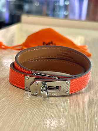 Браслет Hermes / Ермес шкіряний жовтогарячий браслет Одеса