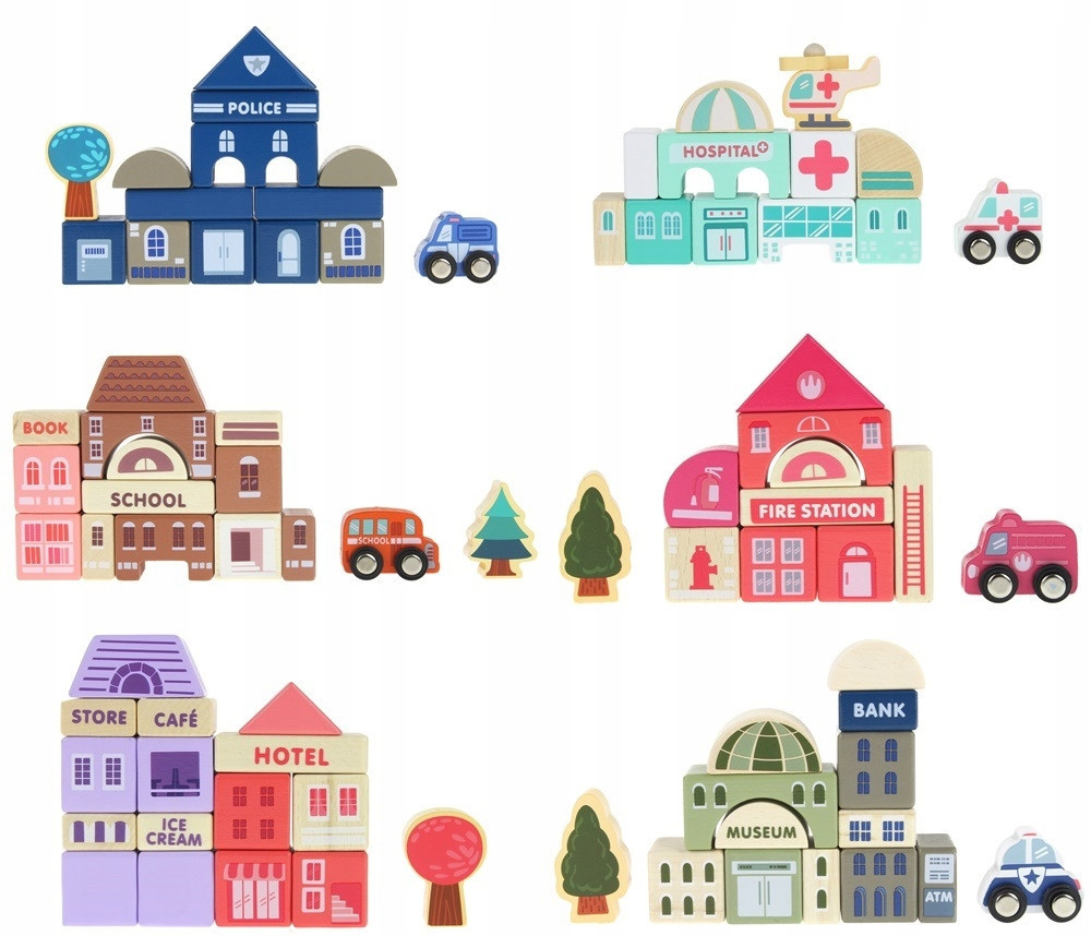 Набор деревянных развивающих кубиков для детей город 115 блоков с ковриком Kruzzel (11228) Нововолынск - изображение 7