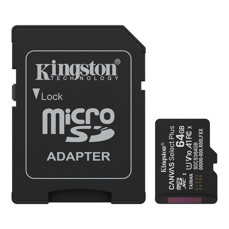 Карта памяти microSDXC (UHS-1) Kingston Canvas Select Plus Gen3 64Gb class 10 А1 (R-100MB/s) (adapter SD) Киев - изображение 1