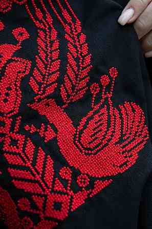 Вышиванка женская, льняная, черная, с длинным рукавом, топ Киев