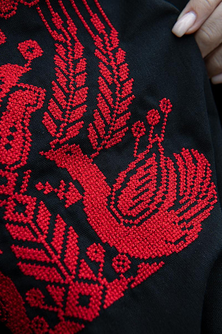 Вышиванка женская, льняная, черная, с длинным рукавом, топ Киев - изображение 5