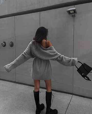 Стильный женский теплый оверсайз кардиган вязка. Серый Одесса