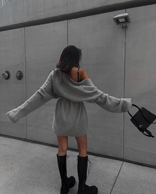 Стильный женский теплый оверсайз кардиган вязка. Серый Одесса - изображение 4