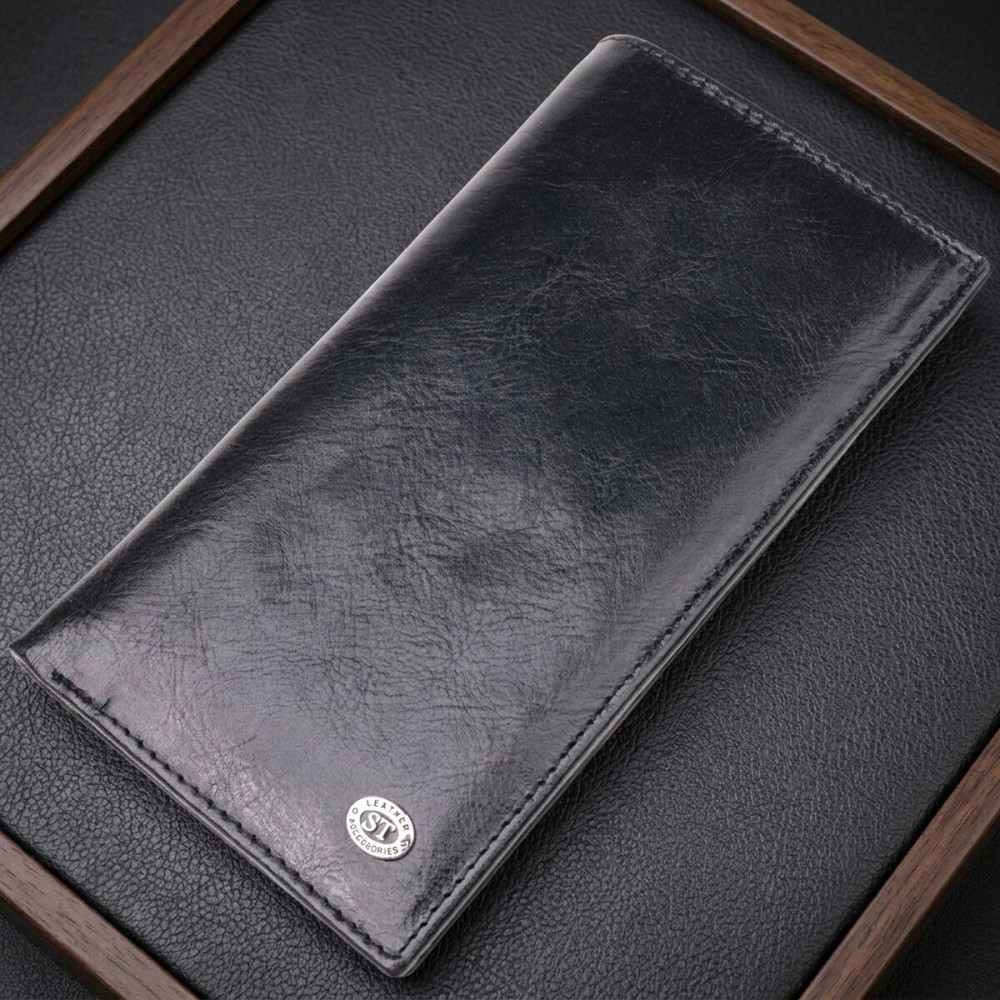 Чоловічий вертикальний шкіряний гаманець чорний (ST Leather) Київ - фото 15