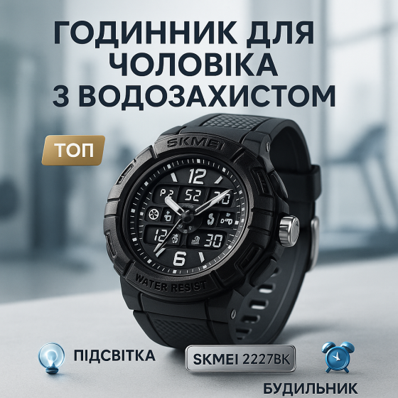 Мужские часы с пластиковым ремешком SKMEI 2227BK, Удобные часы для занятий спортом UP-40 Львов