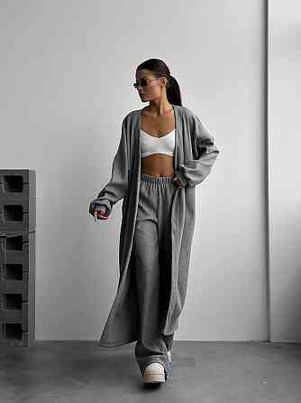 Жіночий стильний повсякденний костюм зі щільного рубчика Сірий Одеса