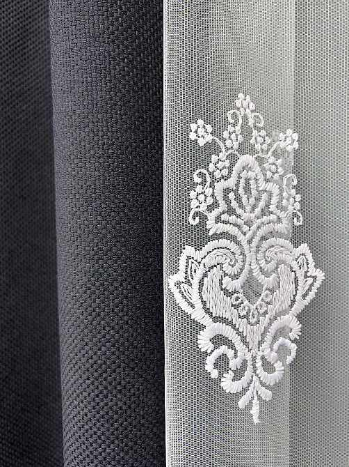 Комплект штор VR-Textil Льон Мішковина 150х270 2шт і Тюль 600х270 1161ш-1571т Графітовий з білим 71-189/5 Київ - фото 5