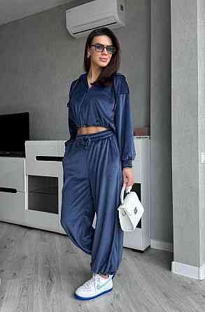 Жіночий стильний костюм з турецького королівського велюру Синій, 46/48 Одеса