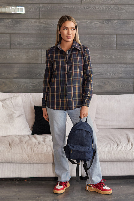 Жіноча сорочка в клітинку оверсайз "Wise" | Батал Темно-синій, 54-56 Київ - фото 1