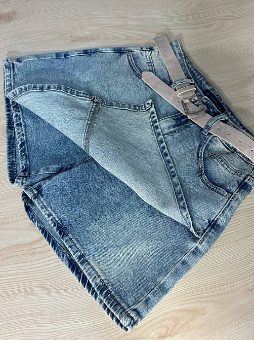 Шорти-спідниця жіночі Liana 4-050 джинсові короткі на запах з ременем блакитні, блакитний, 28, 28, 75 см, 103 см Київ - фото 11