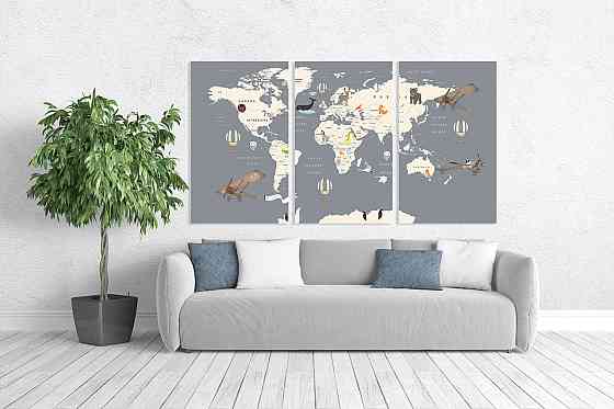Модульна картина у вітальню/ спальню  Мапа світу   ART-071_3A 100х150 см Київ