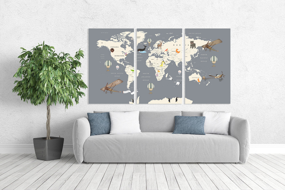 Модульна картина у вітальню/ спальню  Мапа світу   ART-071_3A 100х150 см Київ - фото 2