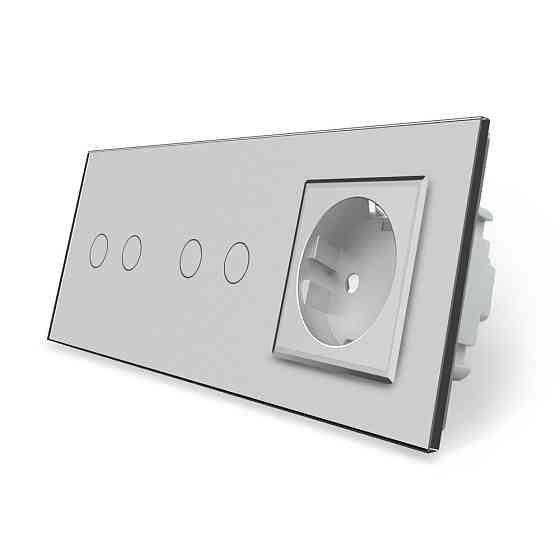 LIVOLO Сенсорний вимикач 4 сенсора (2-2) 1 розетка Livolo сірий скло (VL-C702/C702/C7C1EU-15) Коломия