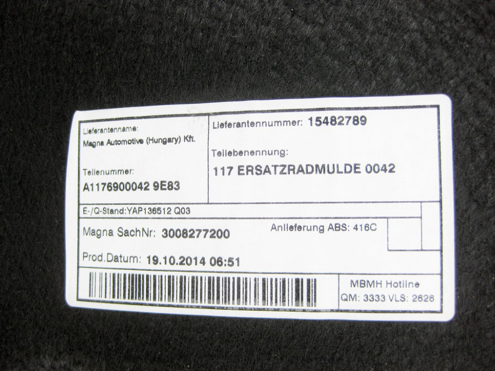 Mercedes-Benz  A1176900042 9E83 Обшивка багажної ніші під підлогою багажника CLA Shooting Brake X117 CLA C117 Одеса - фото 7