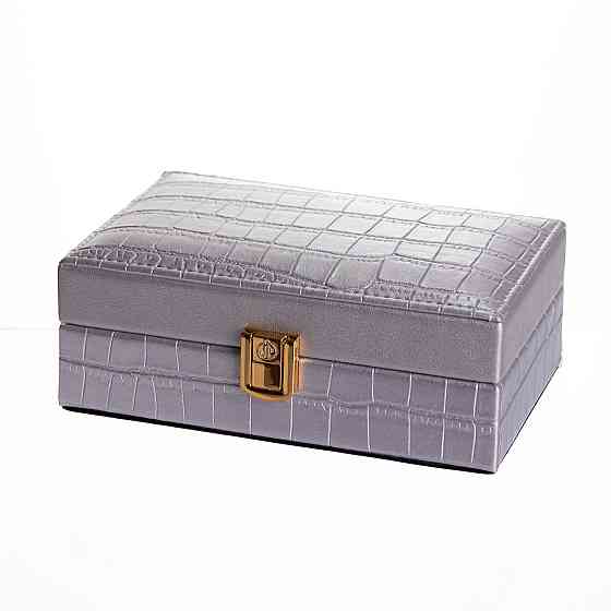Скринька для прикрас з еко шкіри 3 відділення з дзеркалом 16×10×6 см Сірий HP-5-18G Київ