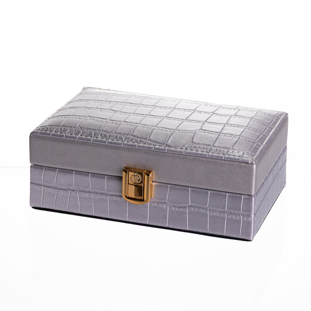 Скринька для прикрас з еко шкіри 3 відділення з дзеркалом 16×10×6 см Сірий HP-5-18G Київ - фото 1