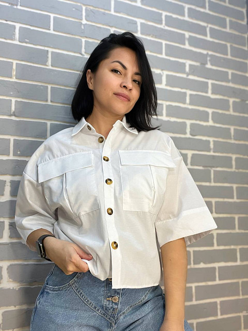 Сорочка жіноча Mix Ray 3656 коротка широка з накладеними кишенями на гудзиках біла, білий, L Київ - фото 10