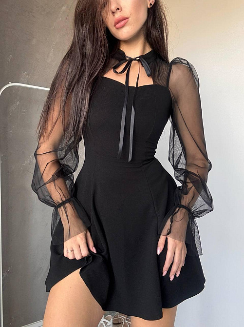 Женское нежное платье с рукавами из сеточки креп дайвинг 46/48 Одесса - изображение 2