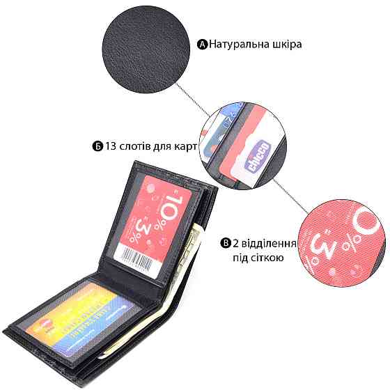 Качественный кошелек для мужчин в два сложения из натуральной гладкой кожи CANPELLINI 21579 Черный Киев