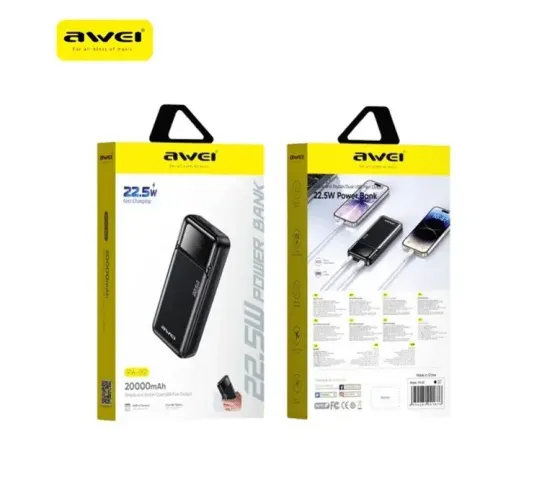 Зовнішній акумулятор Power Bank AWEI PA-92 20000 мА·год 22.5W QC3.0 PD дисплей швидка зарядка, LED індикатор QC Одеса