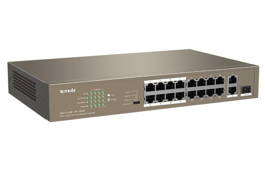 Коммутатор TENDA TEF1118P-16-150W (16xFE PoE, 1xGE/SFP, 135Вт max) Харків - фото 4
