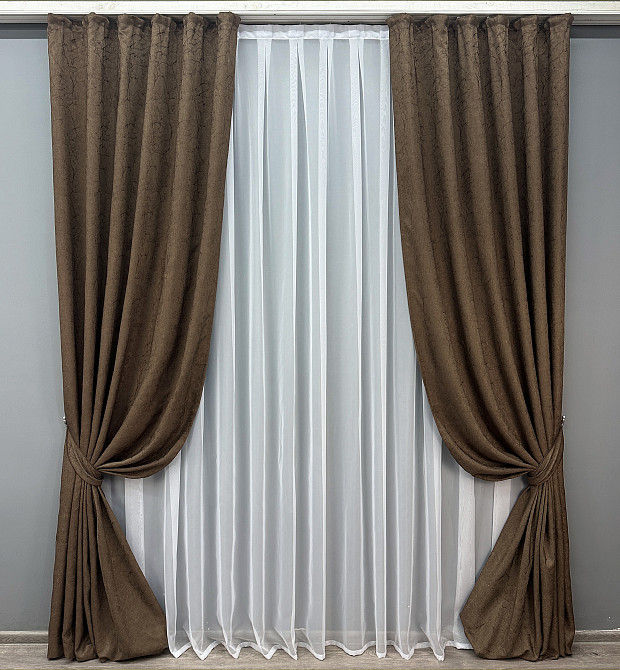 Комплект штор VR-Textil Жакард Viva Marmo № 1783ш Коричневий 150х290 см 2 шт (33-0747) Київ - фото 2