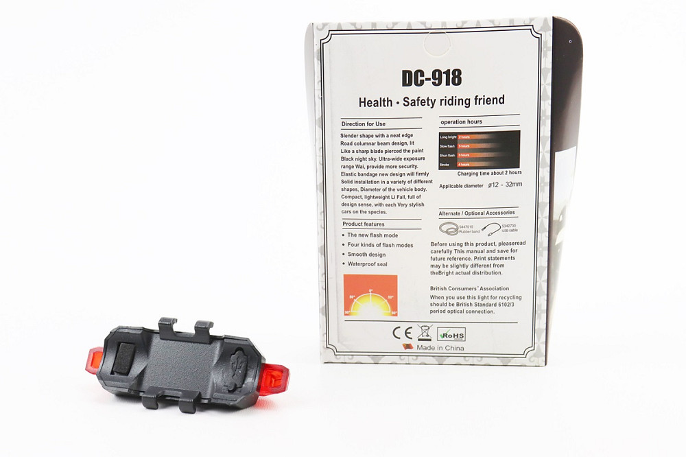 Ліхтар задній 5 діодів 15 lumen, Li-ion 3.7V 330mAh зарядка від USB, вологозахисний, BS-216/DС-918 Київ - фото 2