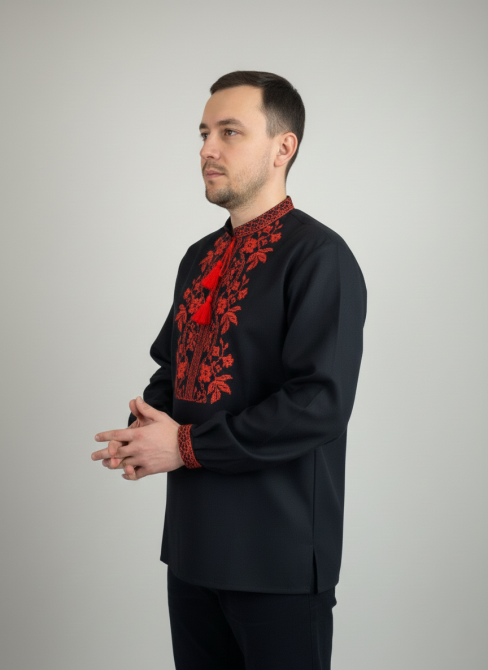 Чоловіча вишиванка чорного кольору на домотканому полотні Київ - фото 2