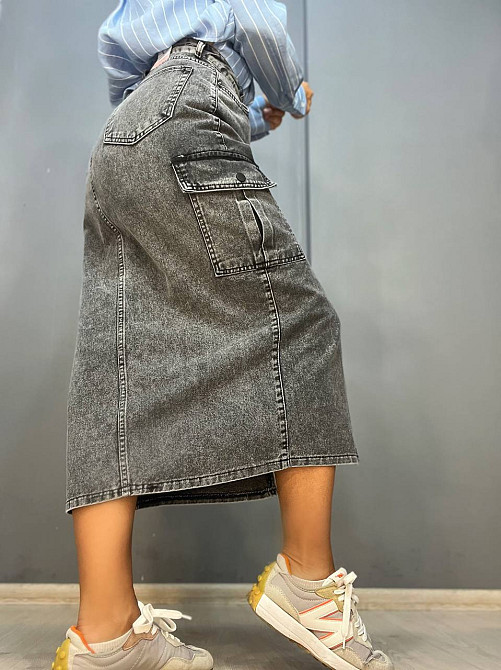 Юбка женская Zeo Basic 3580 джинсовая карманы по бокам разрез впереди длинная серая, серый, 36 Киев - изображение 4