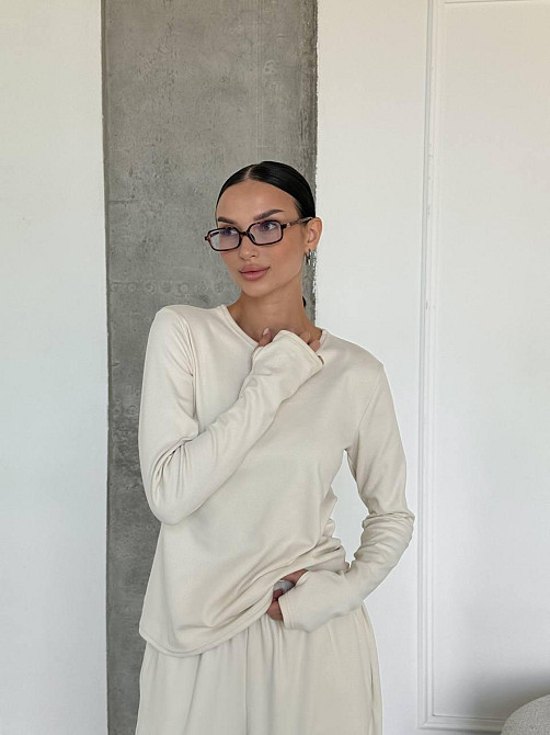 Женский теплый базовый костюм двойка из турецкого микрофлиса Молочный Одесса - изображение 3