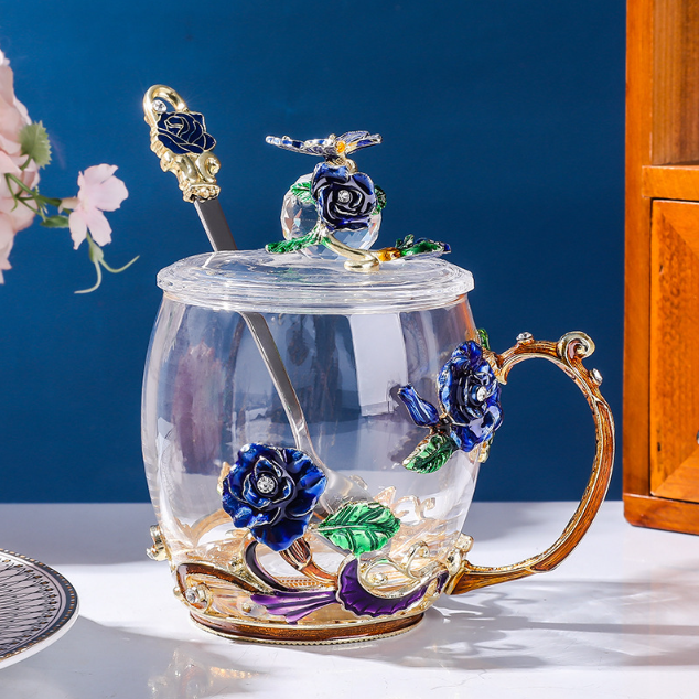Чашка термостойкая 320 мл с ложечкой блюдцем и крышечкой Чайная пара Синяя роза Подарочная упаковка Кременчуг - изображение 3