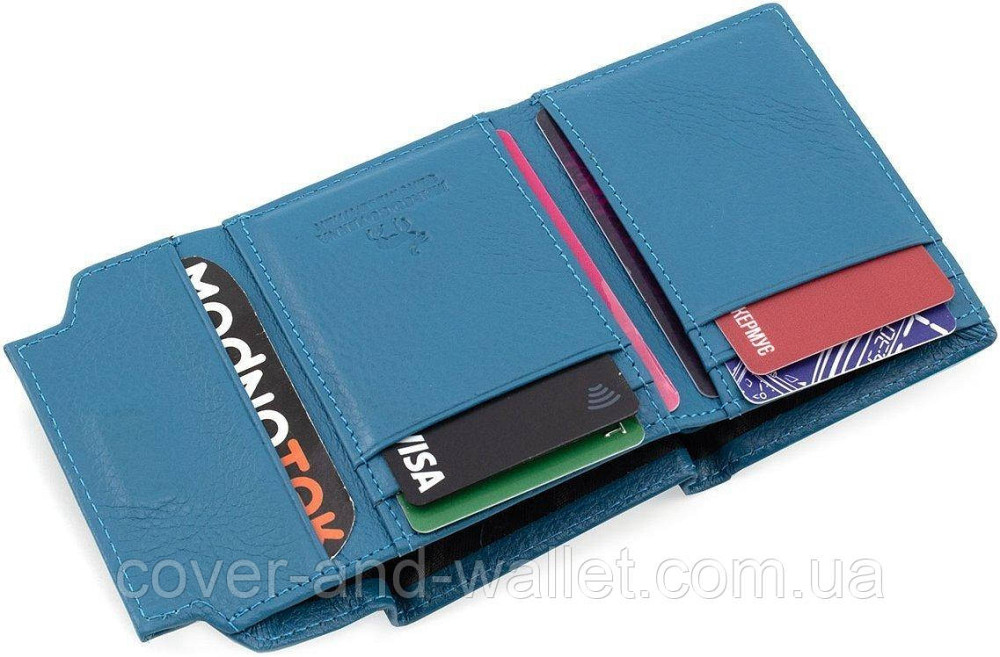 Голубой женский кожаный кошелек маленького размера на магнитной застежке Marco Coverna Бирюзовый Киев - изображение 4