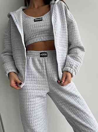 Жіночий прогулянковий костюм-трійка: кофта топ і штани Капітон Меланж, 42/44 Одеса