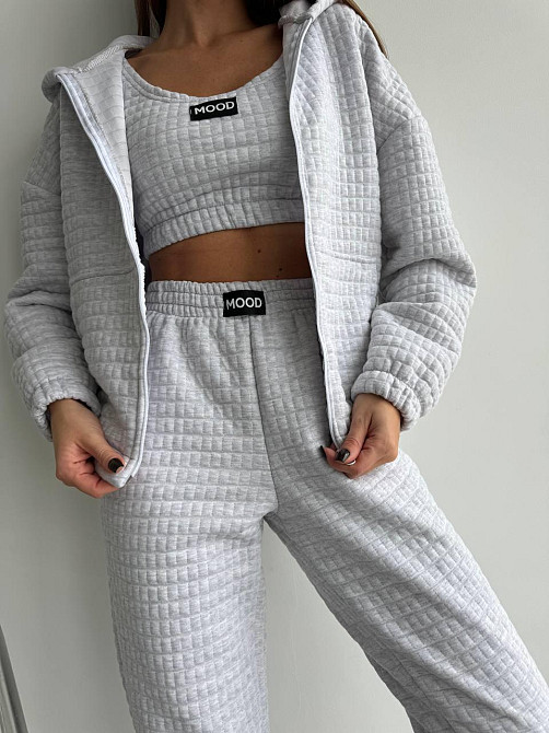 Жіночий прогулянковий костюм-трійка: кофта топ і штани Капітон Меланж, 42/44 Одеса - фото 1