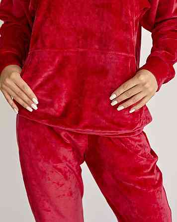 Женский велюровий костюм с капюшоном Вишневый S Харьков