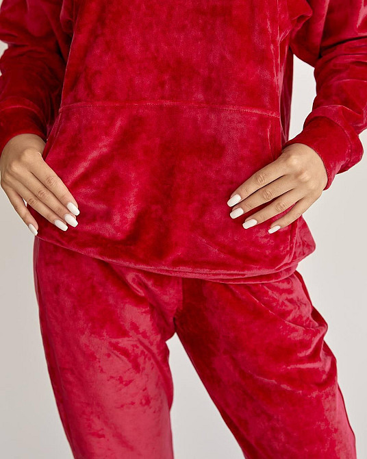 Женский велюровий костюм с капюшоном Вишневый S Харьков - изображение 5