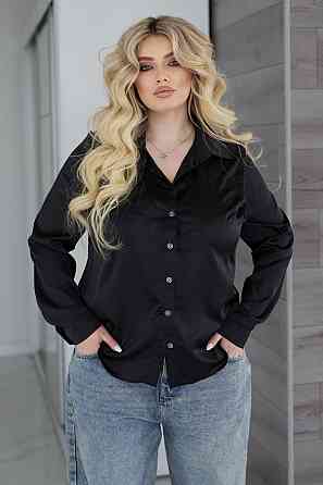 Жіноча шовкова сорочка класична "Milena" |Батал Чорний, 54-56 Київ