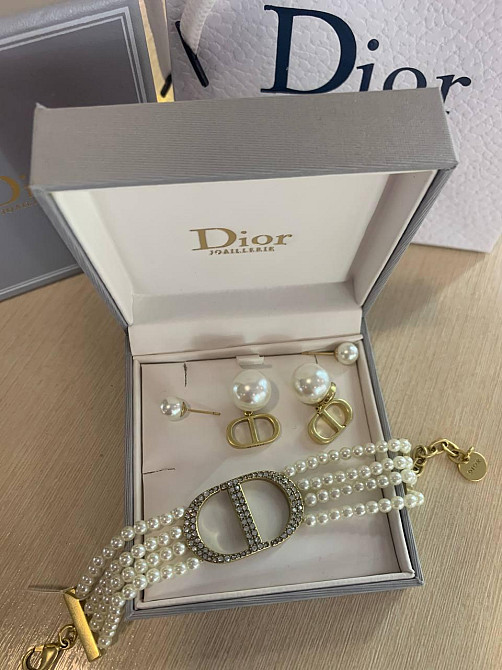 Dior розкішний комплект — браслет 4 нитки перлів і сережки 2 перлини Одеса - фото 5